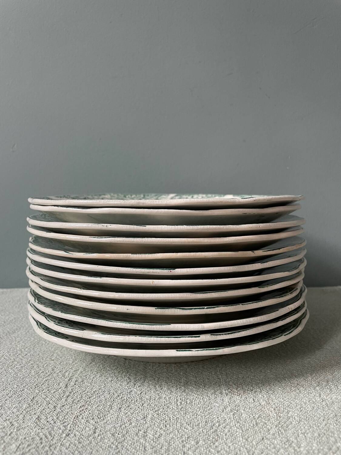 Series of 12 Terre de Fer flat plates in Onnaing earthenware, Sylvia model