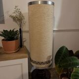 70's ceramic floor lamp with boucle fabric shade.