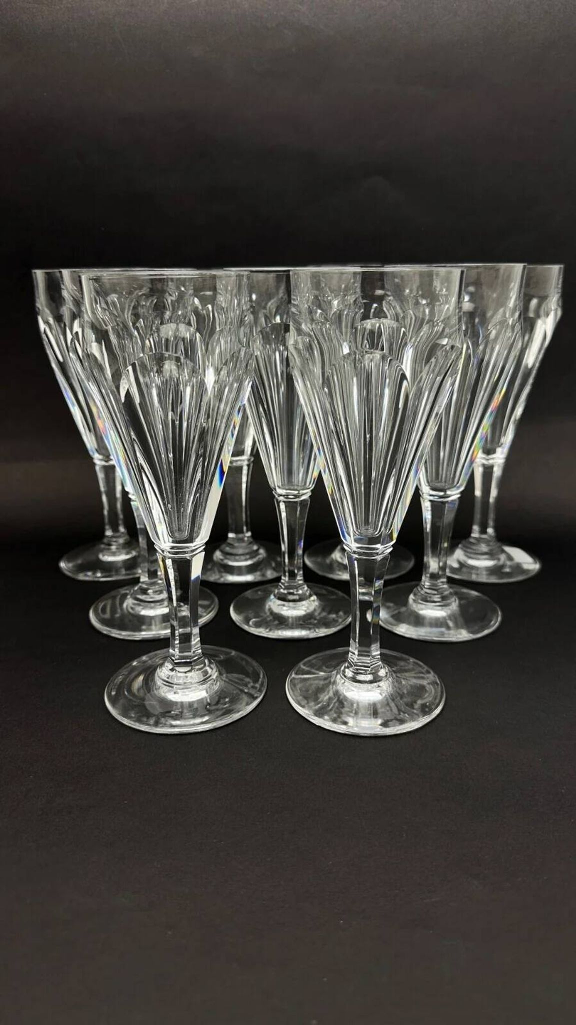Baccarat, set of 9 champagne flutes model Duchesse de Dino