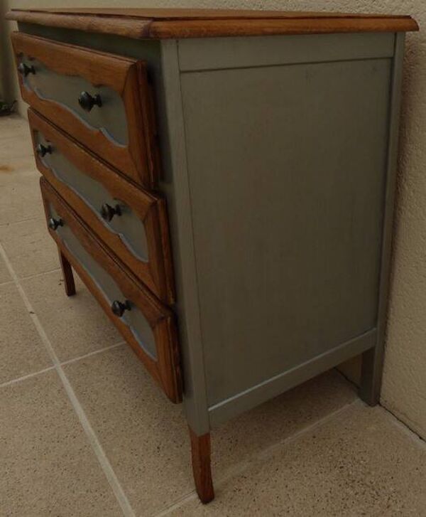 Commode de style en bois massif 3tirois, totalement relookée