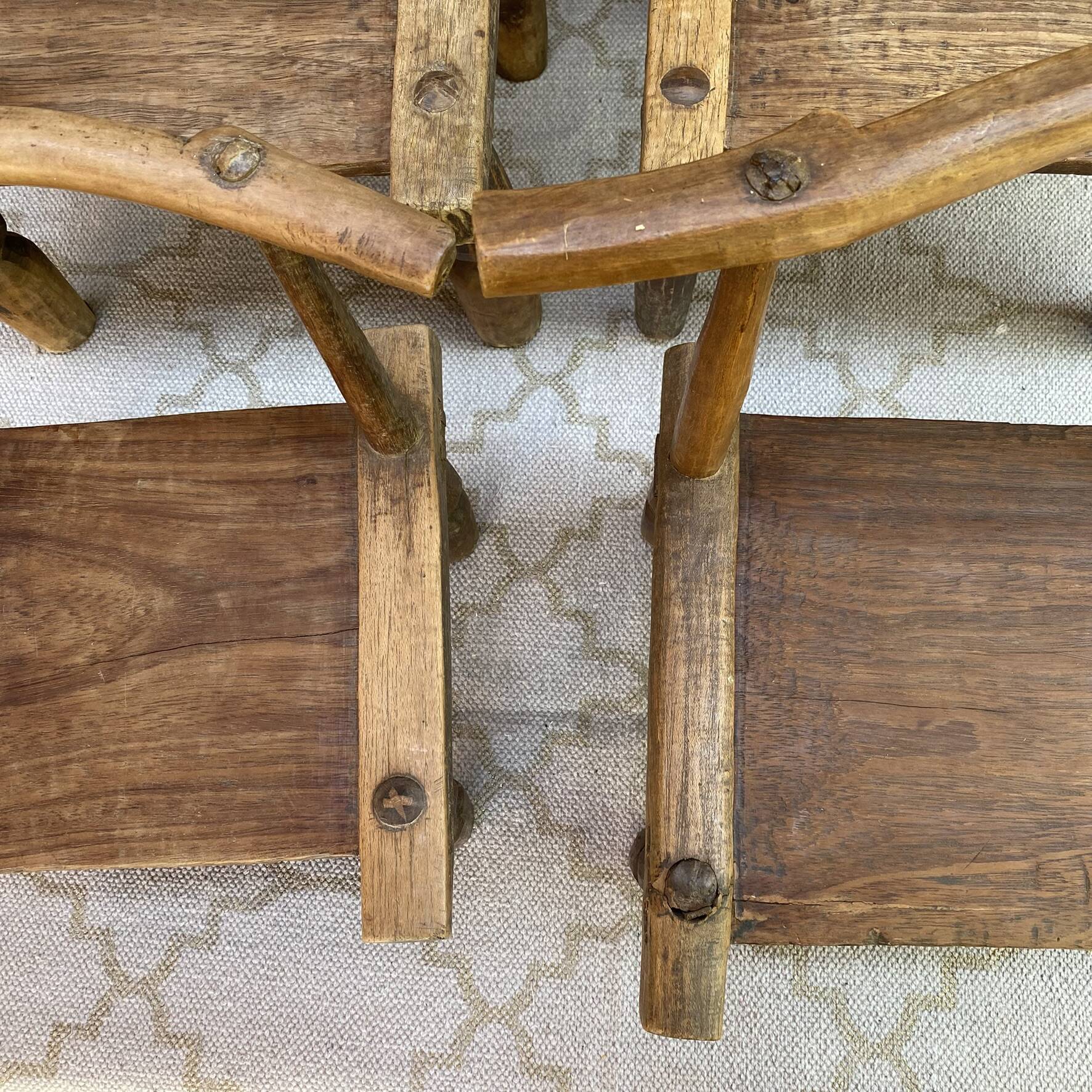 Ancient Baoulé African chairs in carved wood, Wabi-Sabi.