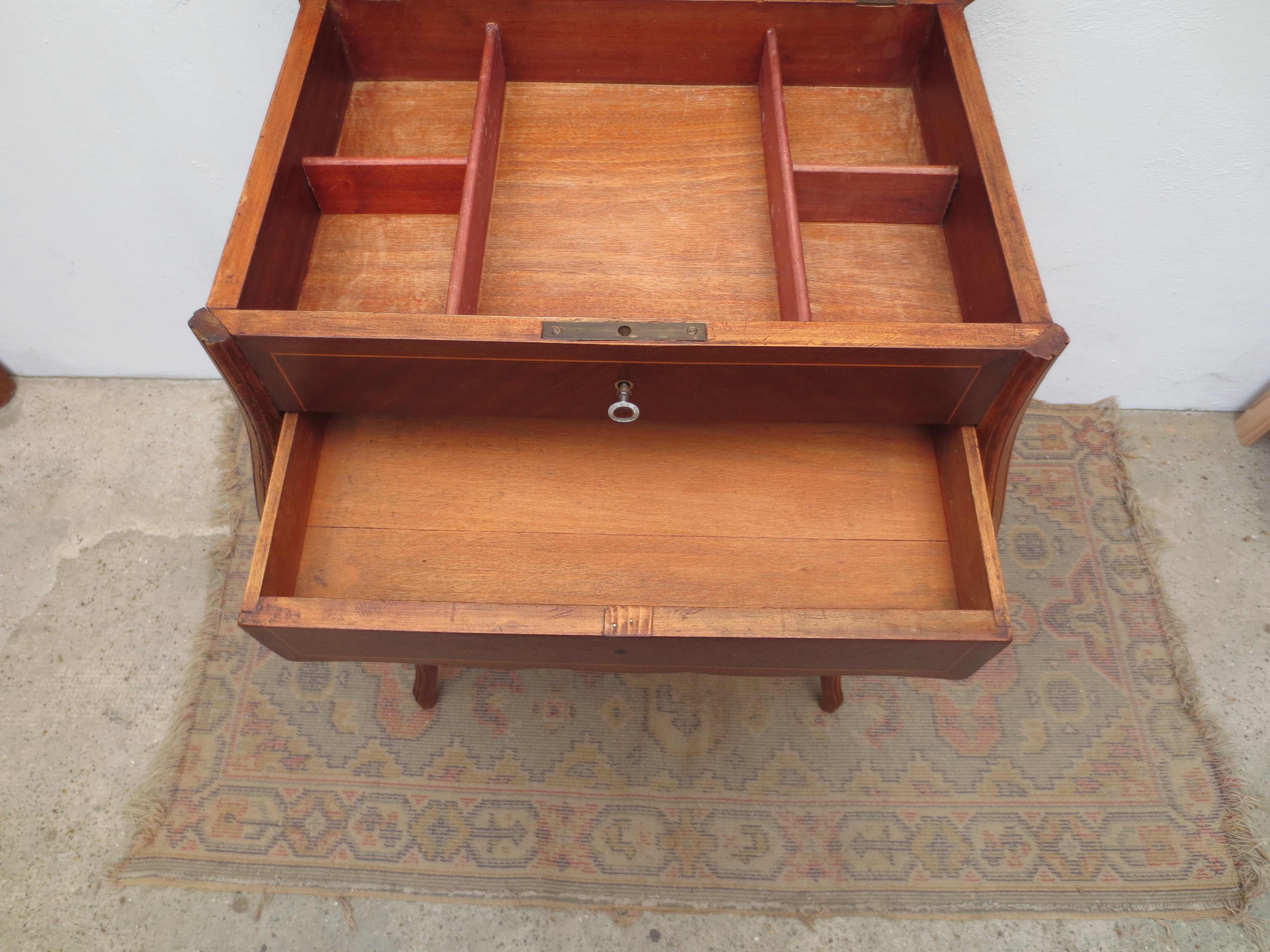 Former walnut marquetry sewing basket
