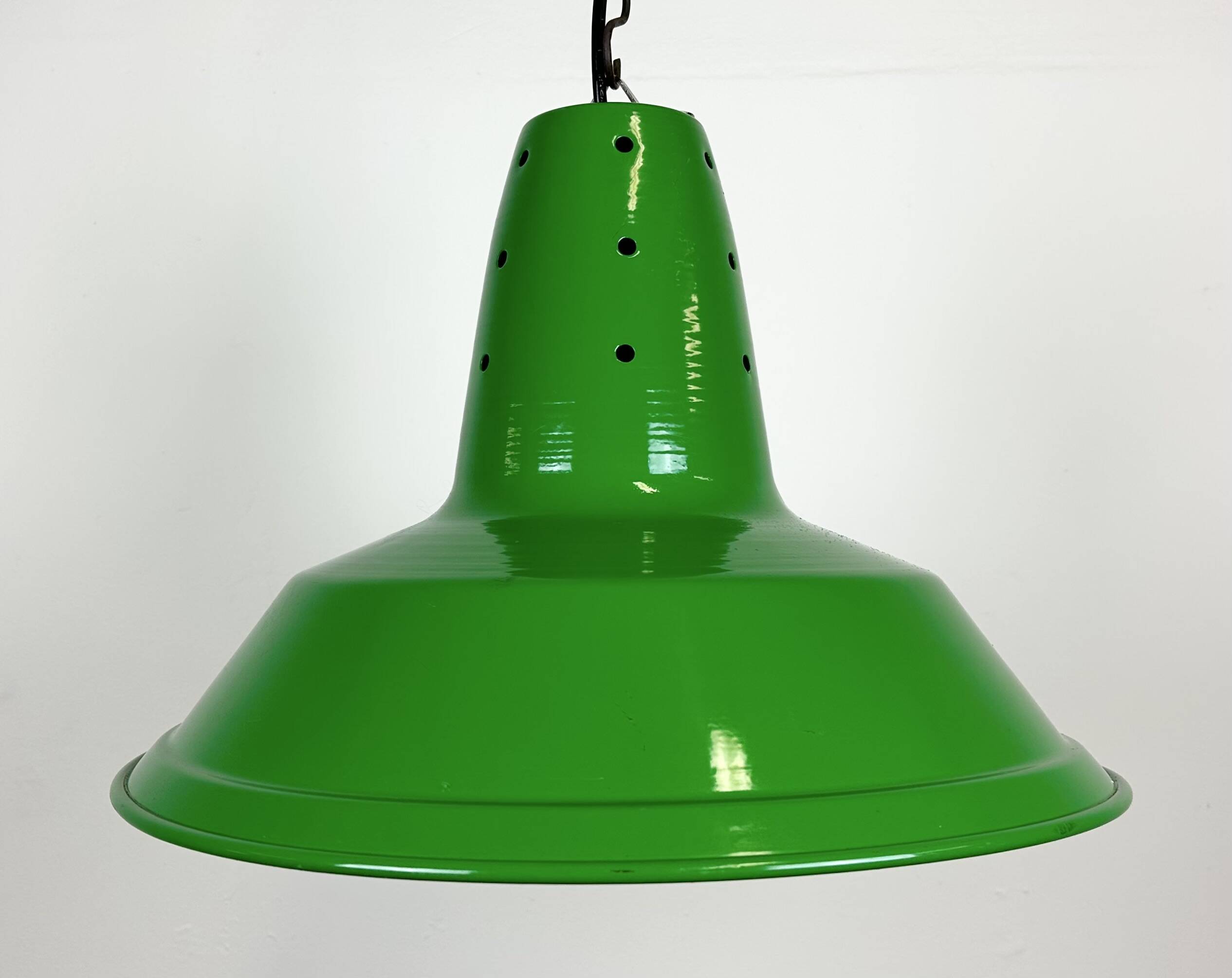 Industrial Italian Green Factory Hanging Lamp, 1970s