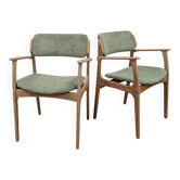Paire de chaises Erik Buch vintage - chêne & velours