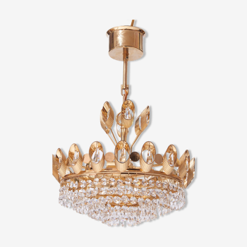 Brass chandelier and crystals from Palwa 1960