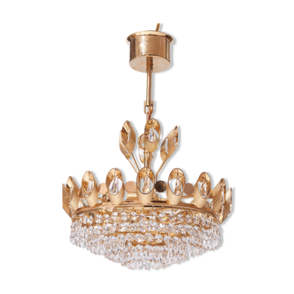 Lustre en laiton et cristaux de Palwa 1960