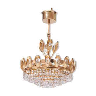 Brass chandelier and crystals from Palwa 1960