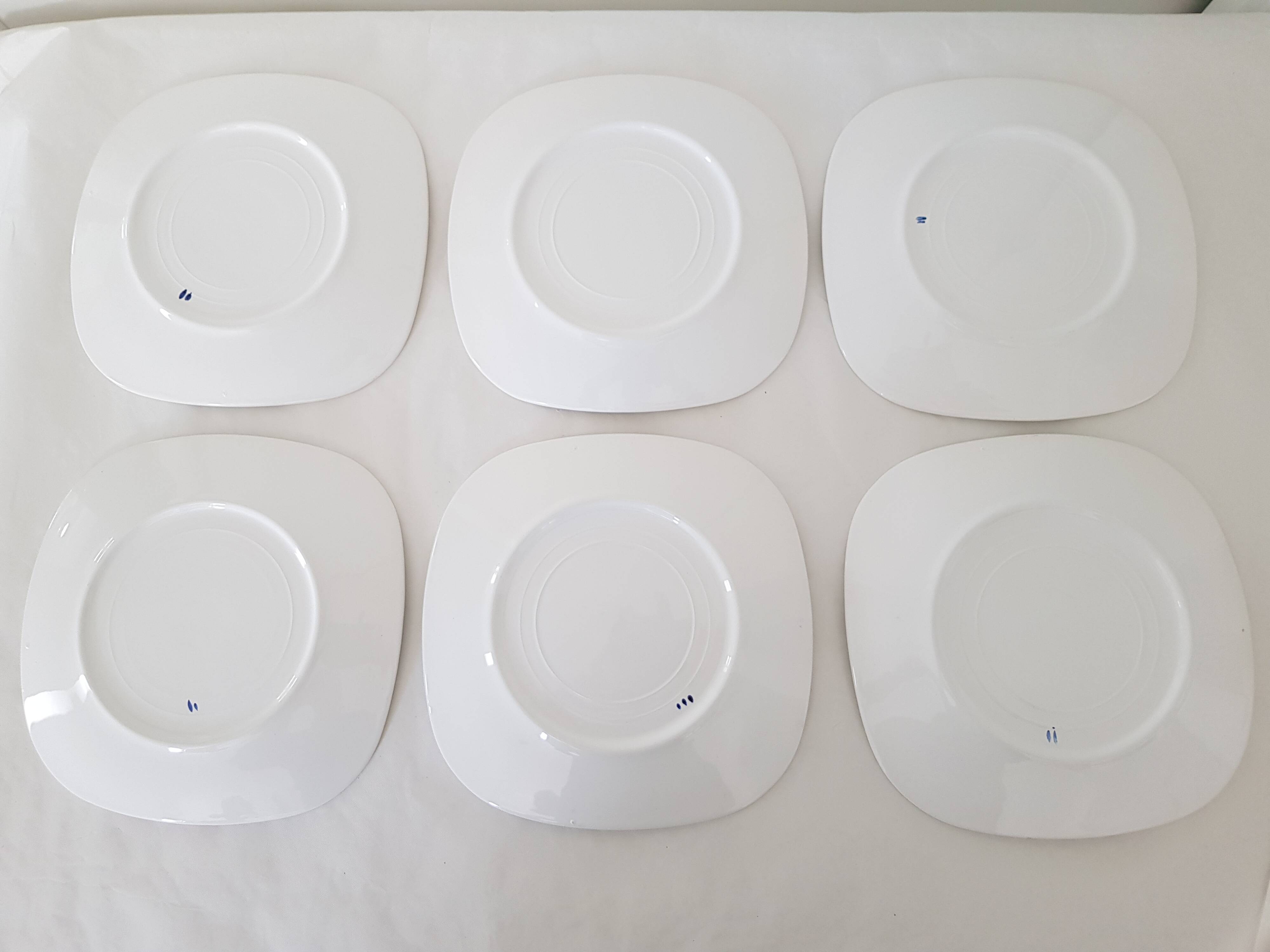 Set of 6 Longchamp dessert plates hand painted blue rooster