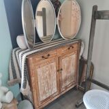 Small piano bench canné shabby chic style
