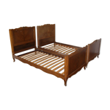 2 twin beds in solid wood in 90 with their slatted box spring
