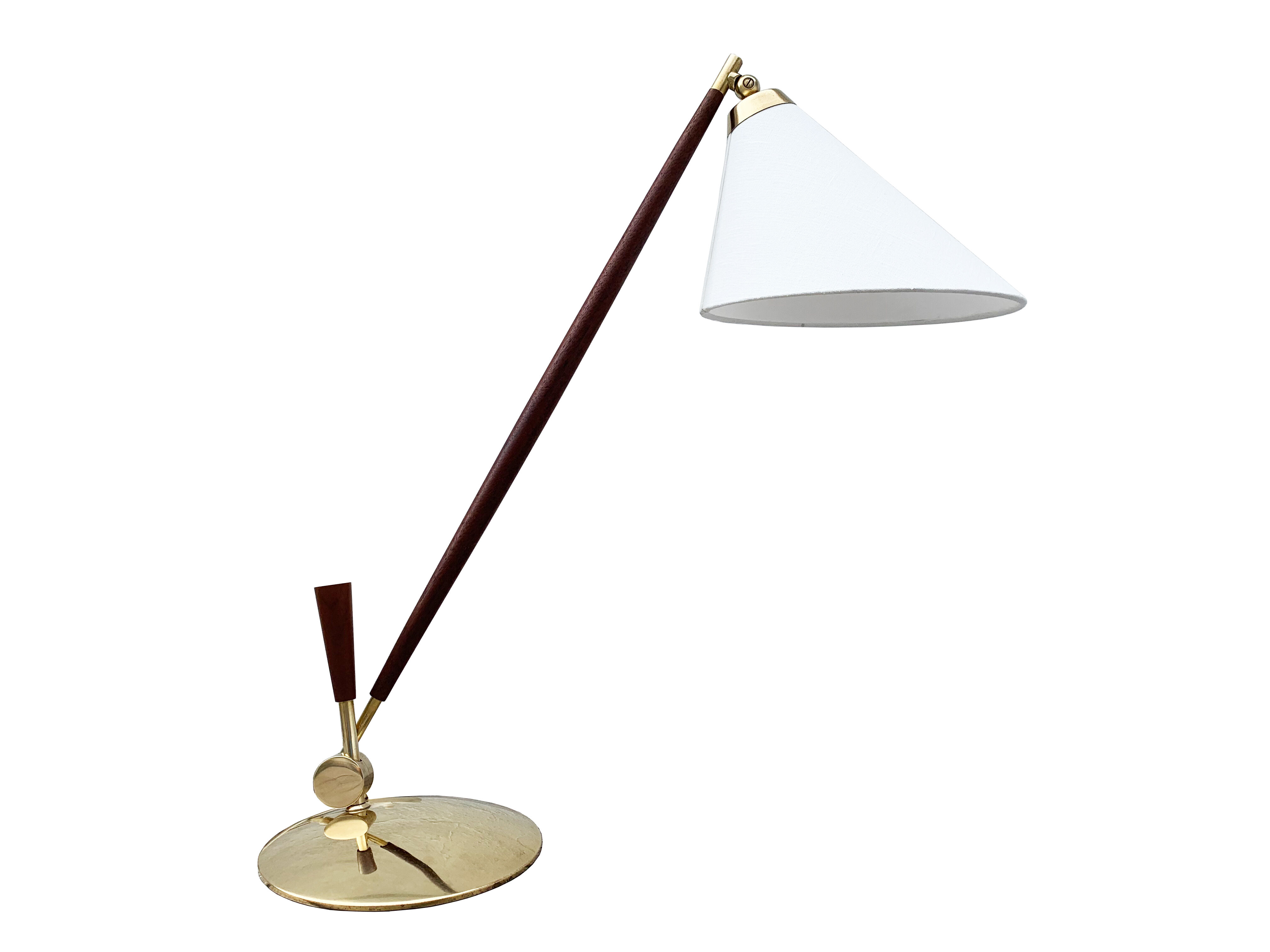 Poul Dinesen - Th. Valentines. Teak And Brass Table Lamp, Mid-20th Century