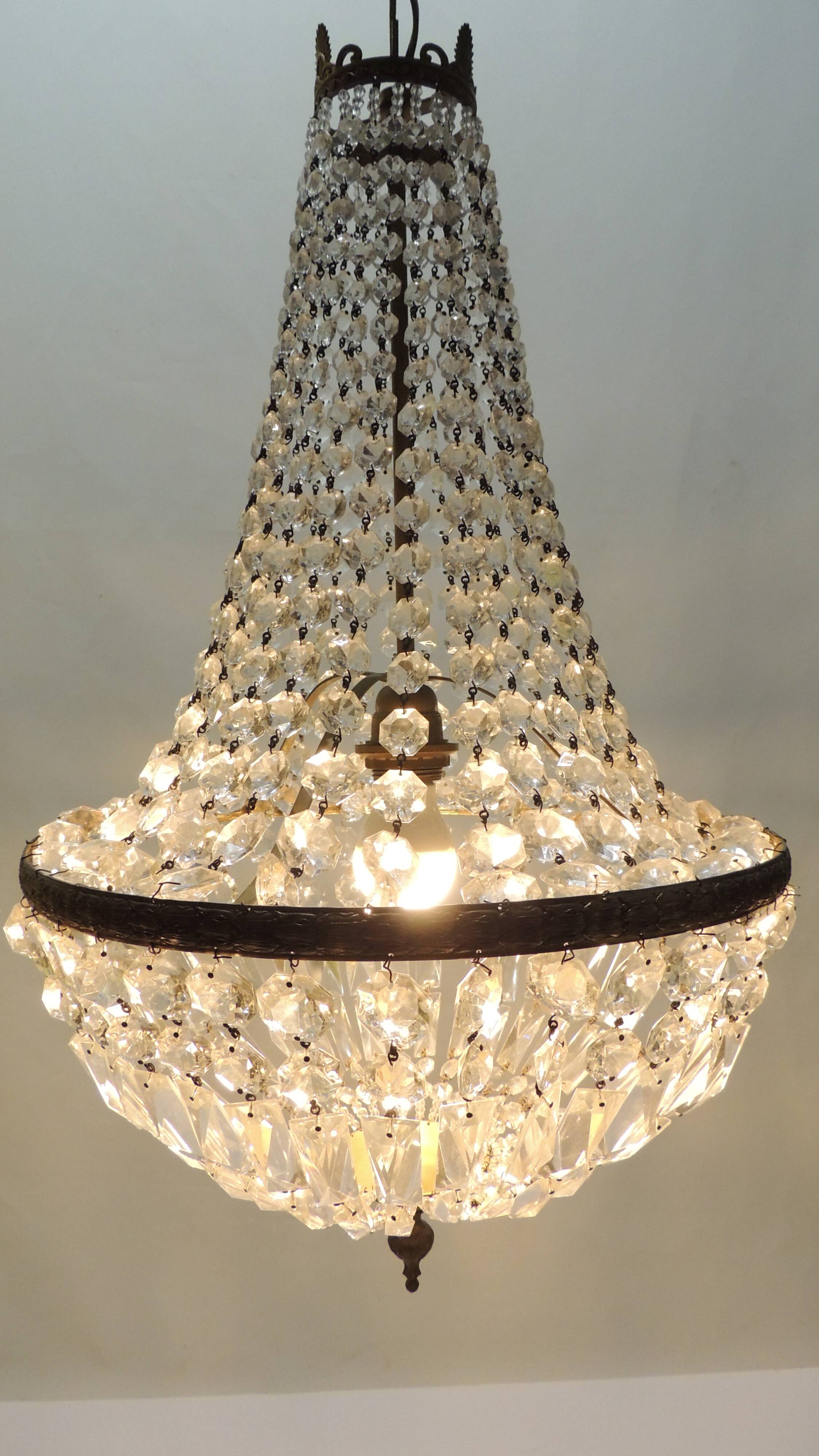 Antique crystal pendant chandelier – vintage Empire style – bronze