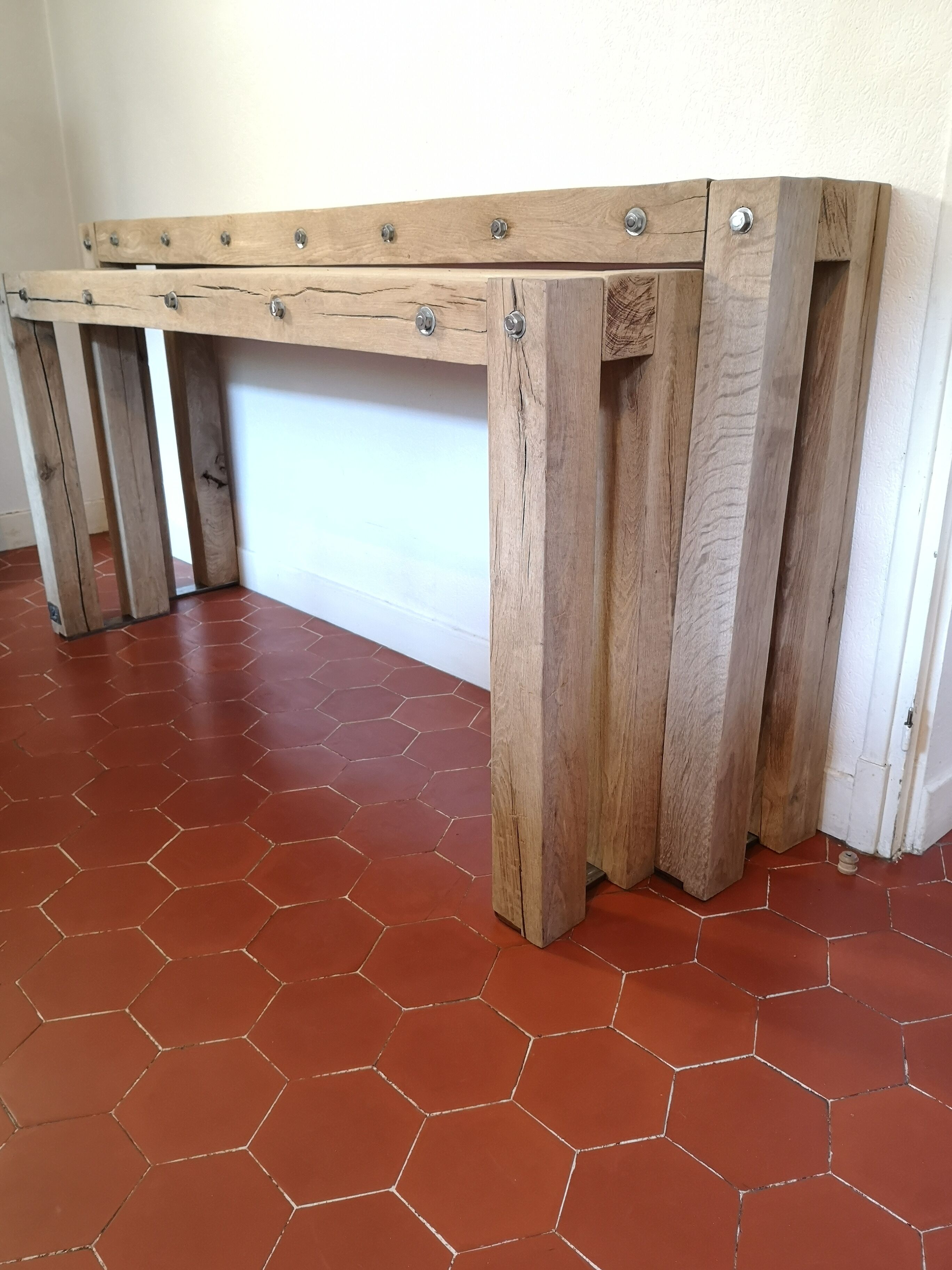 paire de console en chêne massif et metal