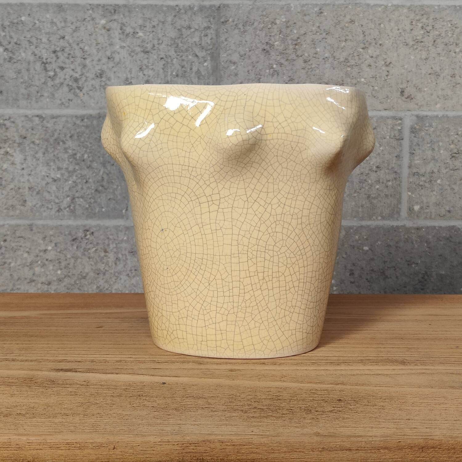 Cracked ceramic vase organic shape 1970
