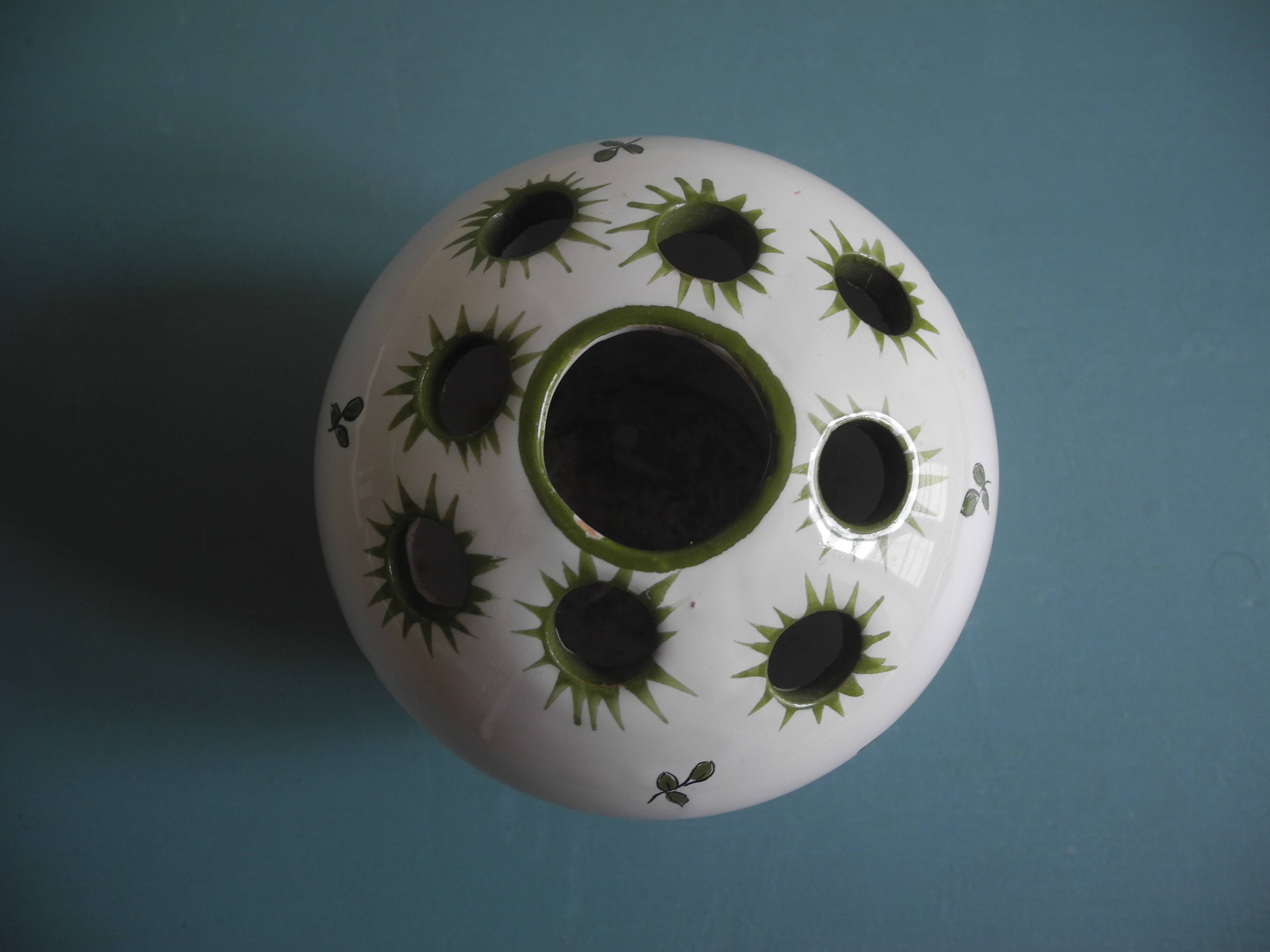 Lallier Moustiers vintage French vase bouquetière with floral decoration in faience.