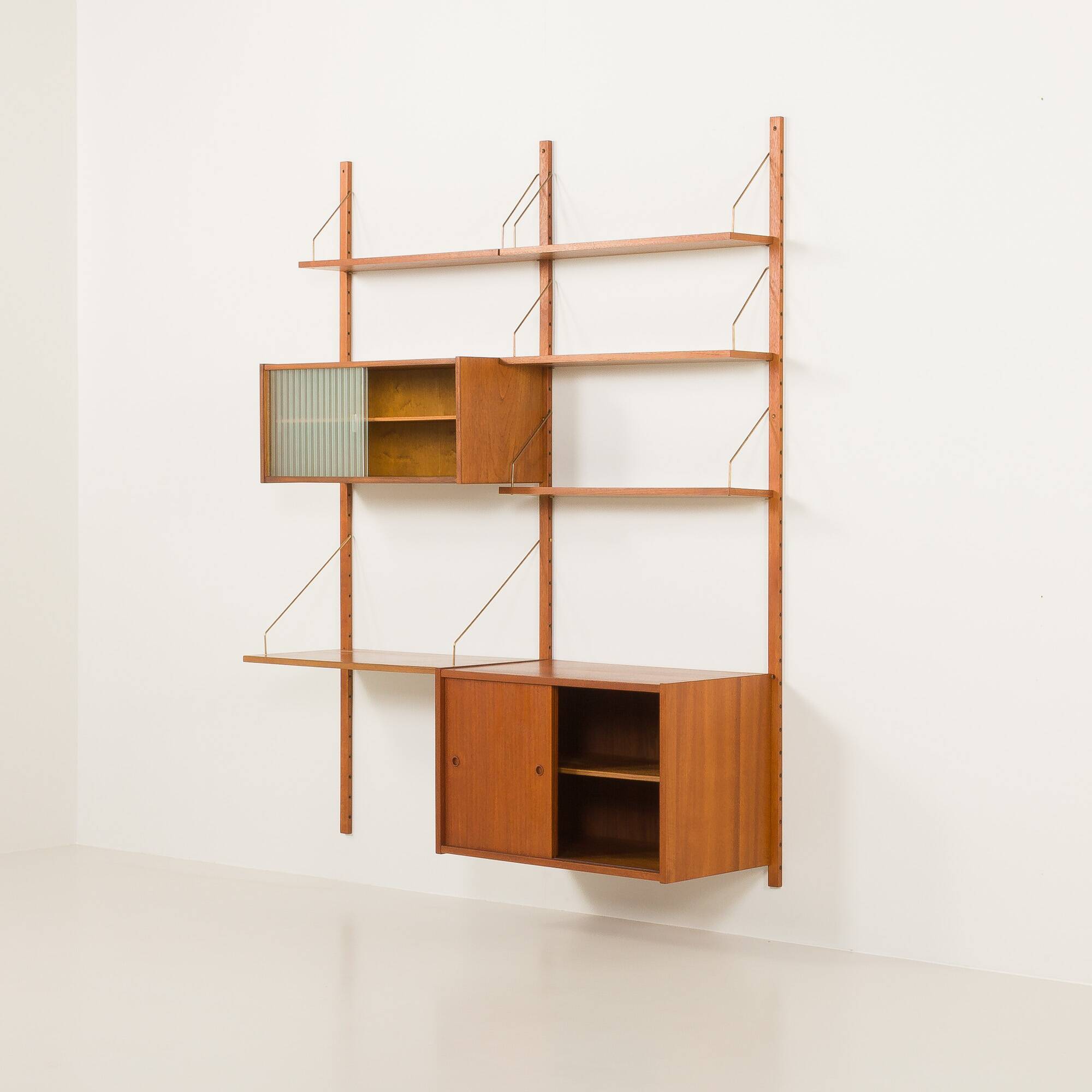 Preben Sorensen two bay teak wall unit, PS systems Randers, Denmark, 1960s