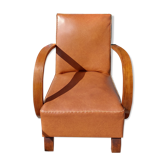 Low armchair, brown imitation leather
