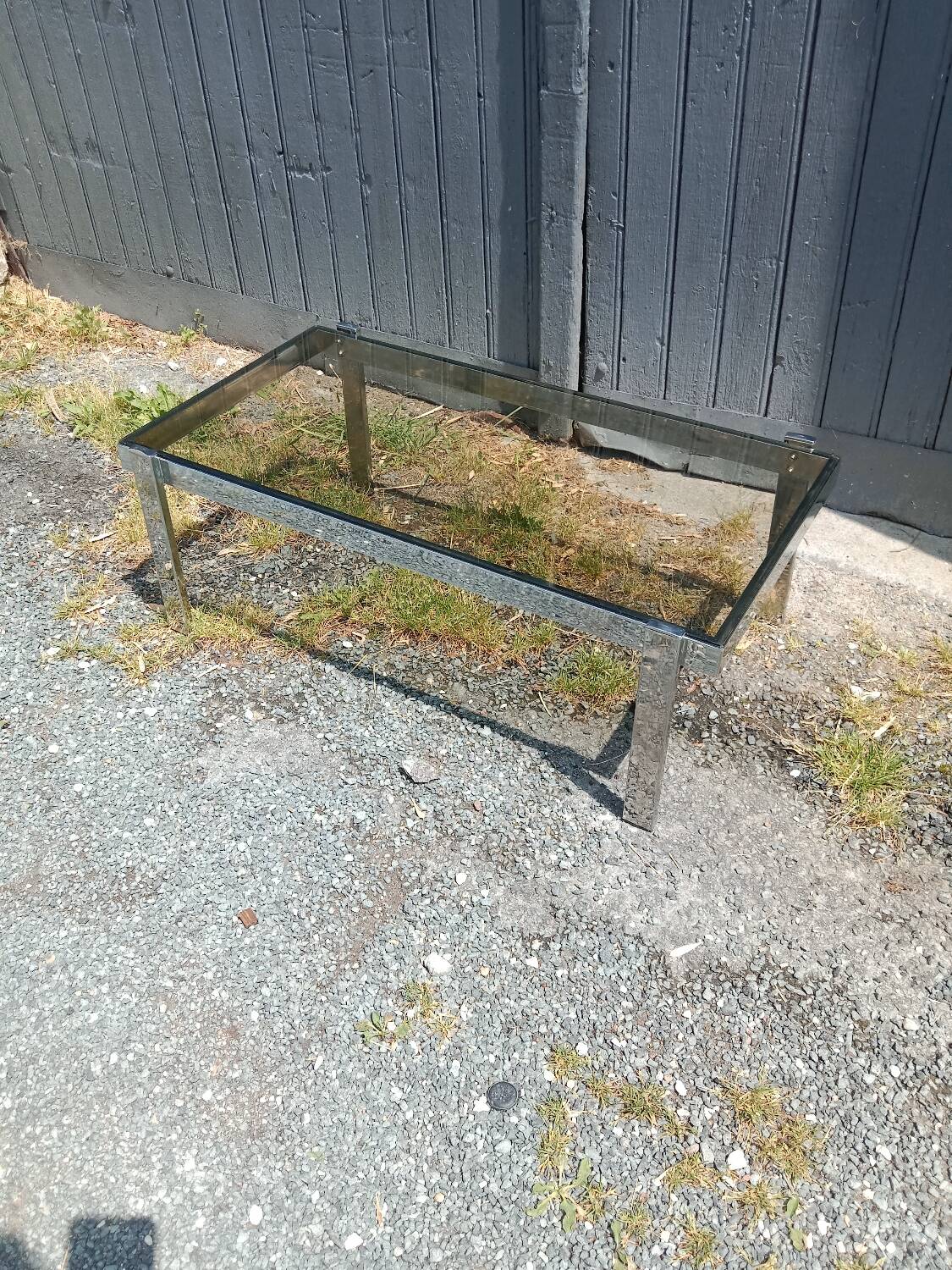 Chrome and smoked glass coffee table