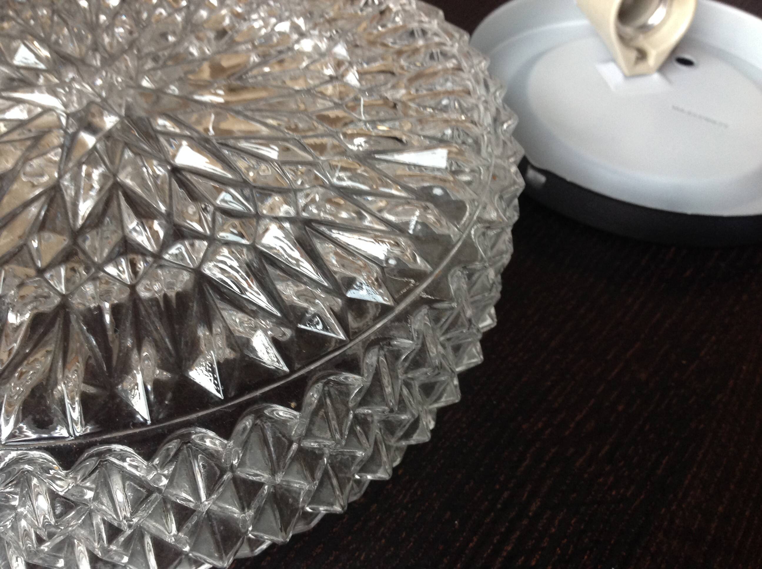 Round diamond-tipped glass ceiling light / vintage 60s-70s