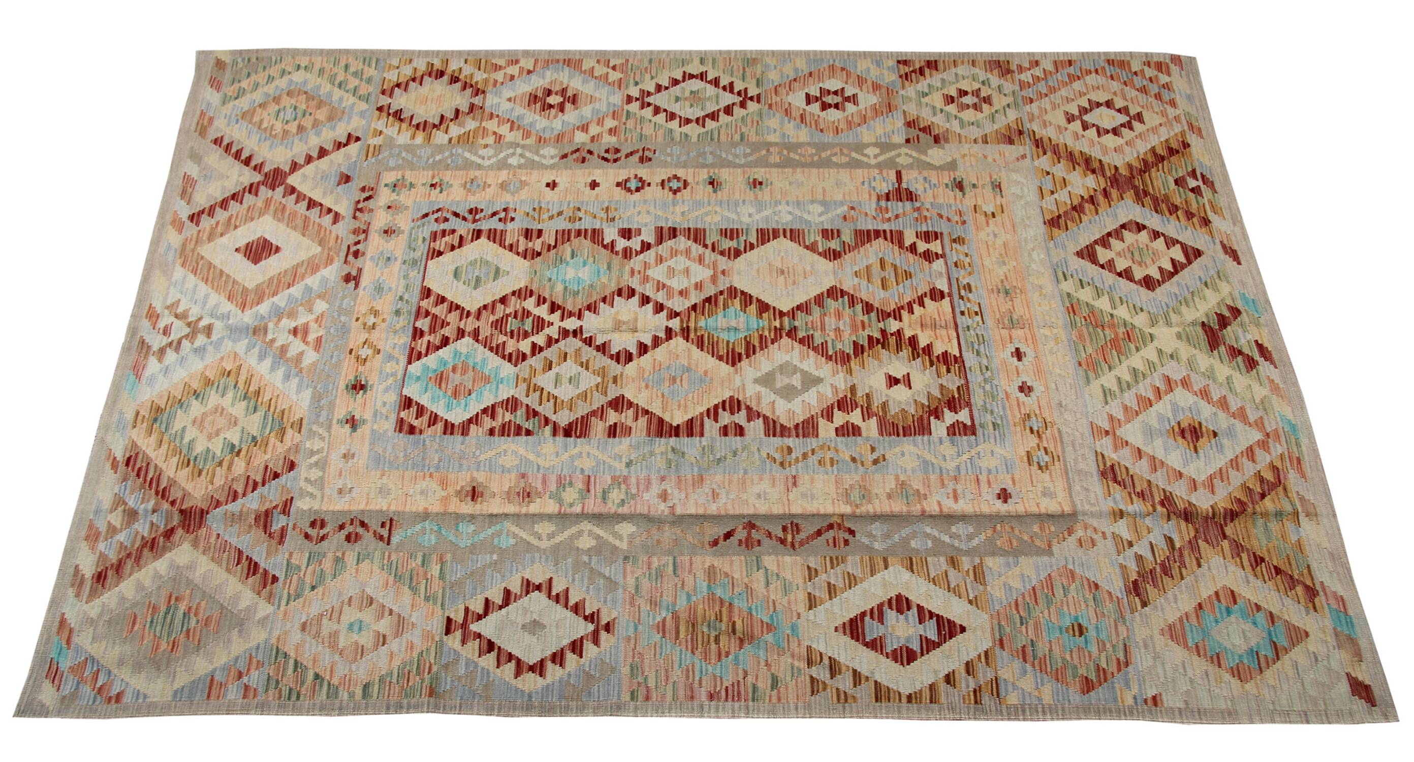 Handmade Kilim Rug, Wool Geometric Flatweave Carpet 297x193cm