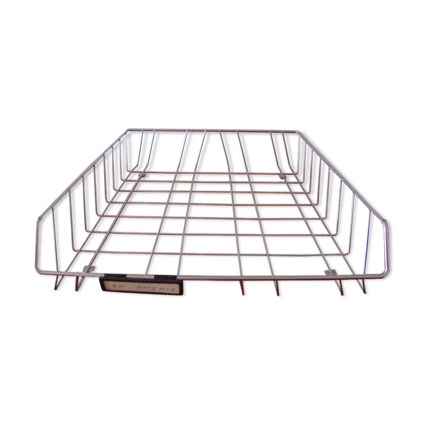 Old stainless steel mail basket from the 1970s