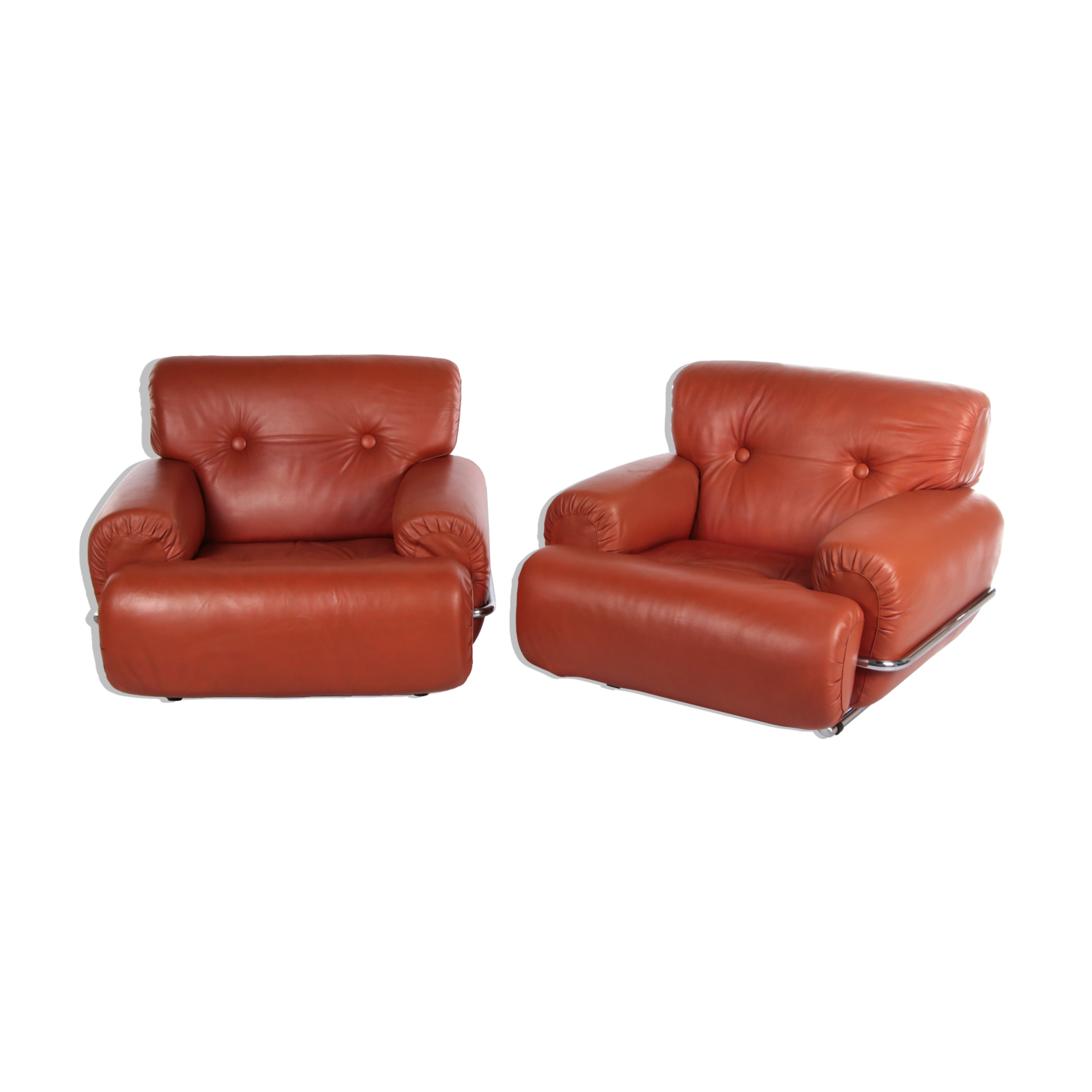 Bold Italian Lounge chair set made of leather, 1970