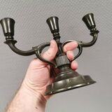 Bougeoirs à trois bras par Just Andersen, en métal Disco, Danemark, années 1950.