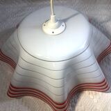 Vintage suspension in white opaline and red border, corolla shape / French vintage
