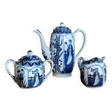 Teapot Sugar Bowl Creamer Japanese Porcelain Asian Blue White Floral Geisha