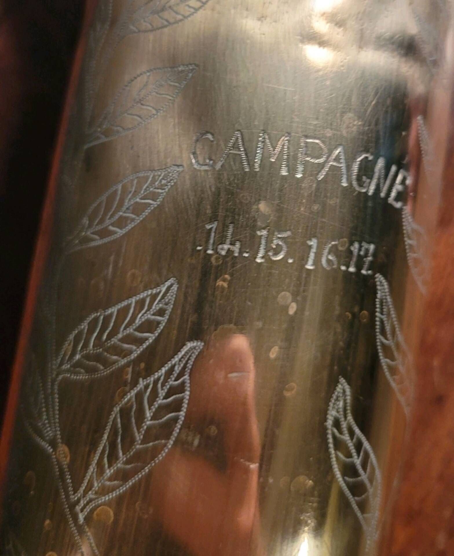 Vase Obus Chiselled Decor of Branches Trench Art Poilu WW1 14 18