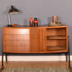 Restored Danish Style Walnut & Teak Sideboard With Tambour Doors