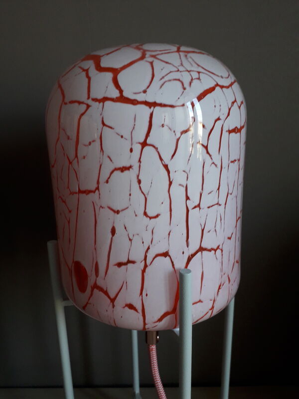 Lampe à poser en verre soufflé orange craquelé