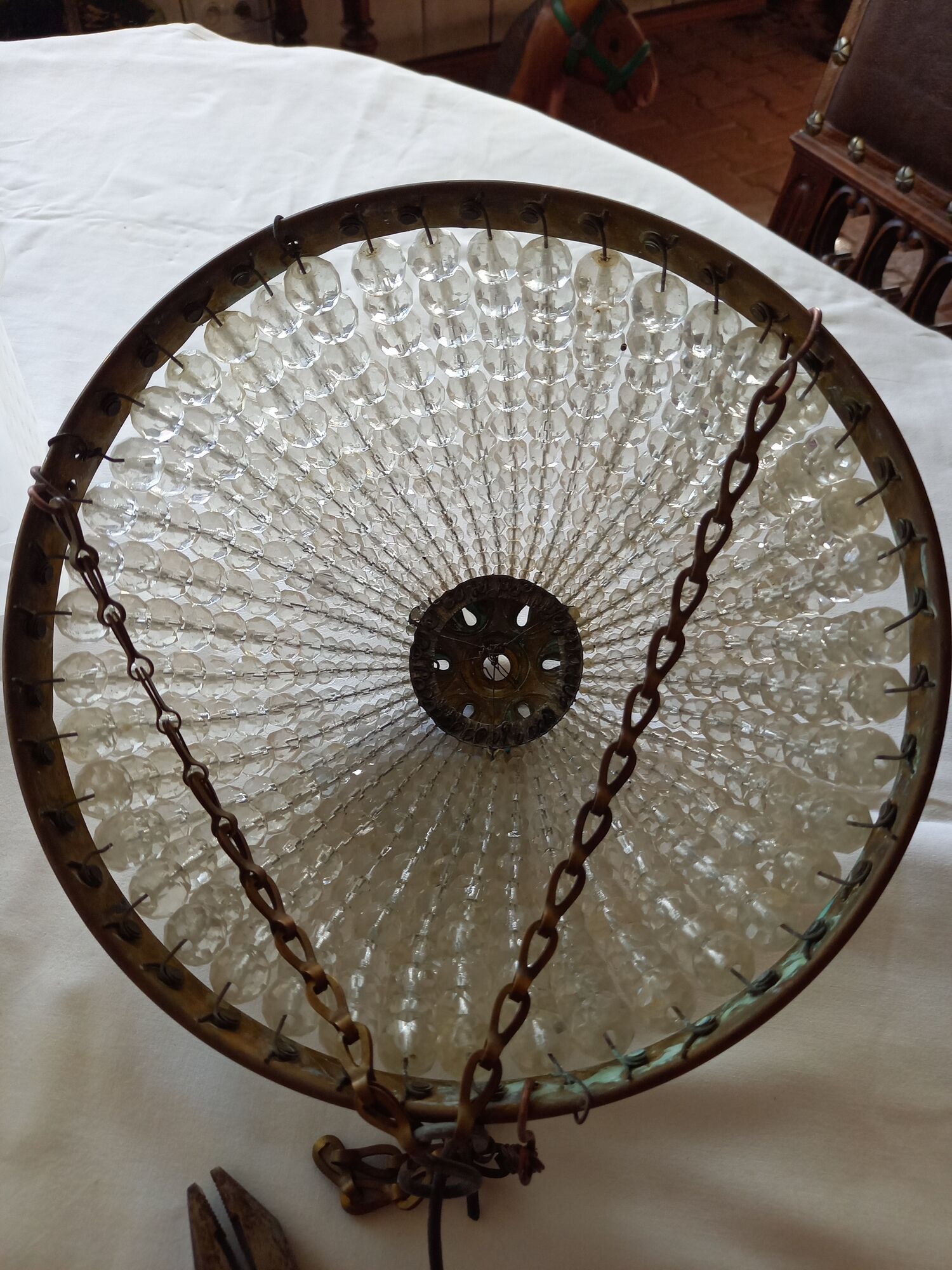 Ceiling lamps gilded brass basket and glass bead tassels