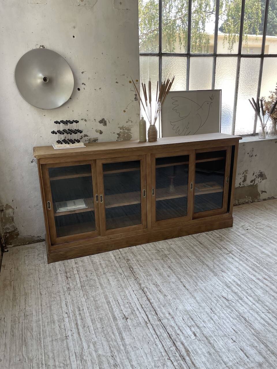 Oak sideboard with glass doors