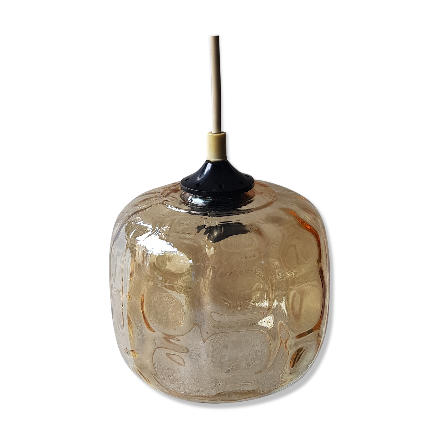 70's amber glass hanging lamp