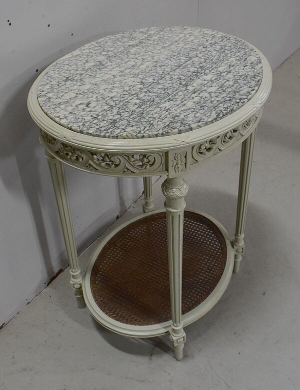 Guéridon en bois réchampi et cannage style Louis XVI  1920