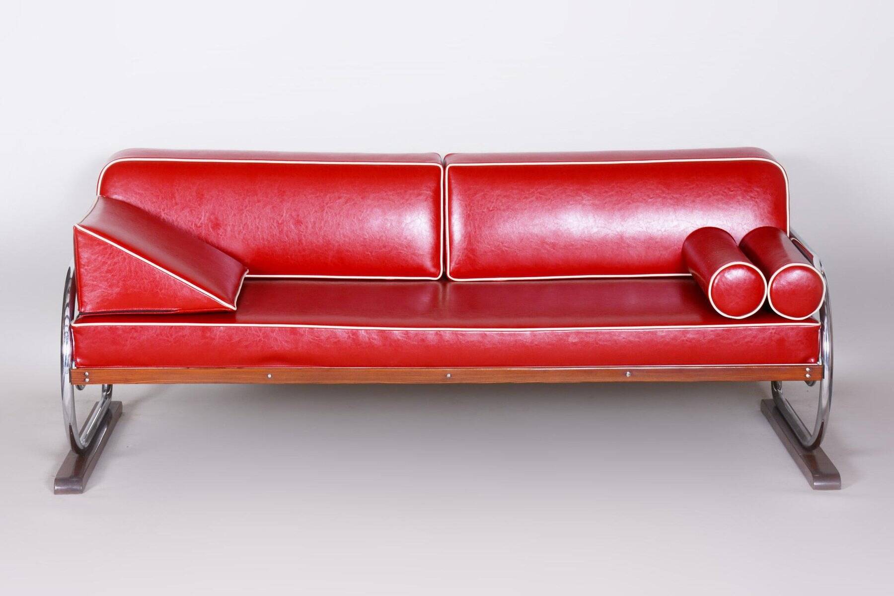 Bauhaus Red Tubular Chromed Steel Sofa by Robert Slezák, 1930s