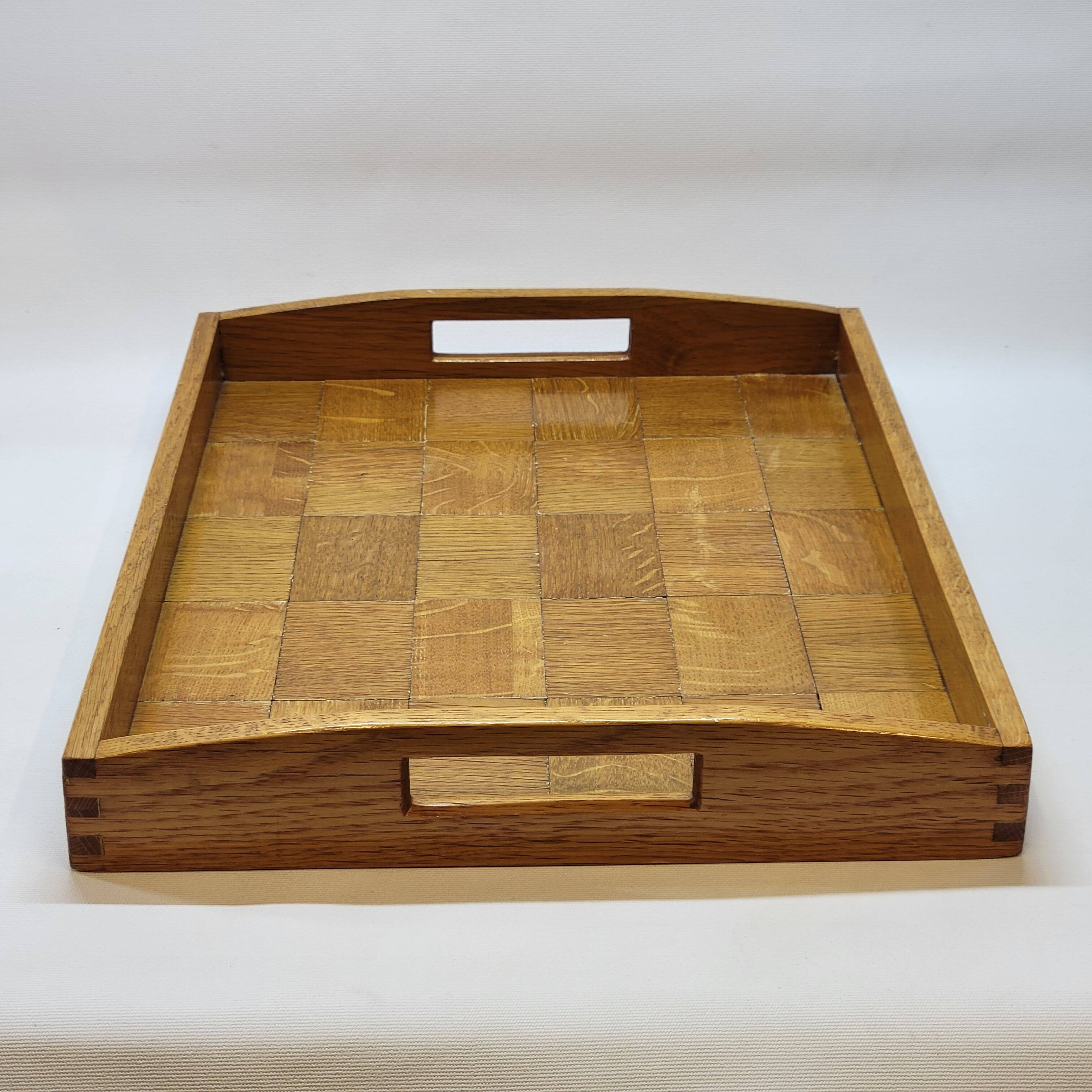 Vintage scandinavian serving tray in marquetry wood