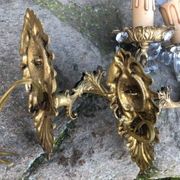 Vintage French Crystal Wall Sconces: Victorian Bronze & Brass Pair