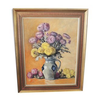 Oil on wood framed and signed Henri Merlet: flowers in vase