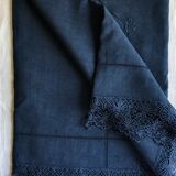 Old sheet in pure washed linen thread blue twilight