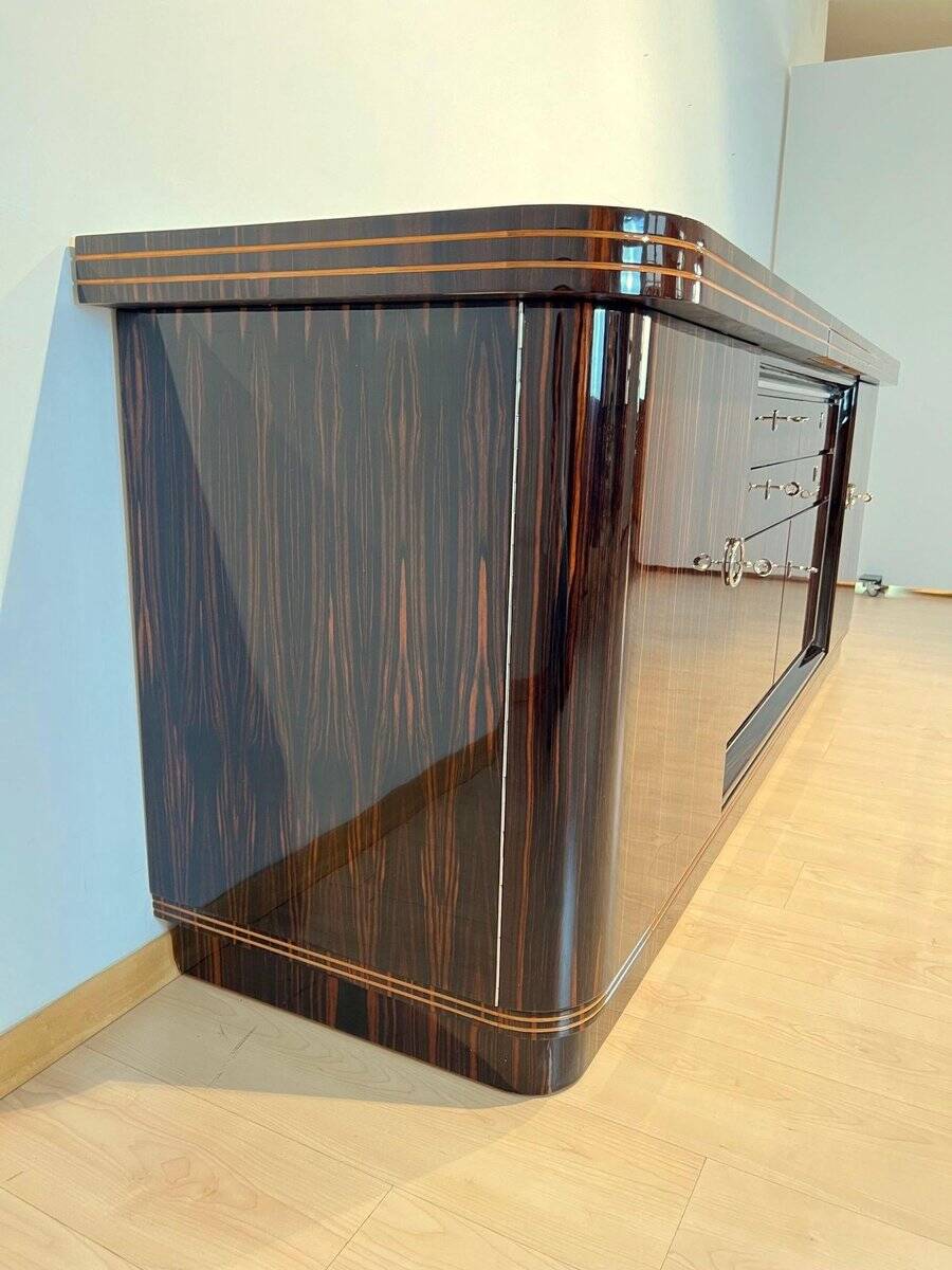 Large Art Deco Sideboard in Macassar Ebony, Maple & Chrome, France, 1930s