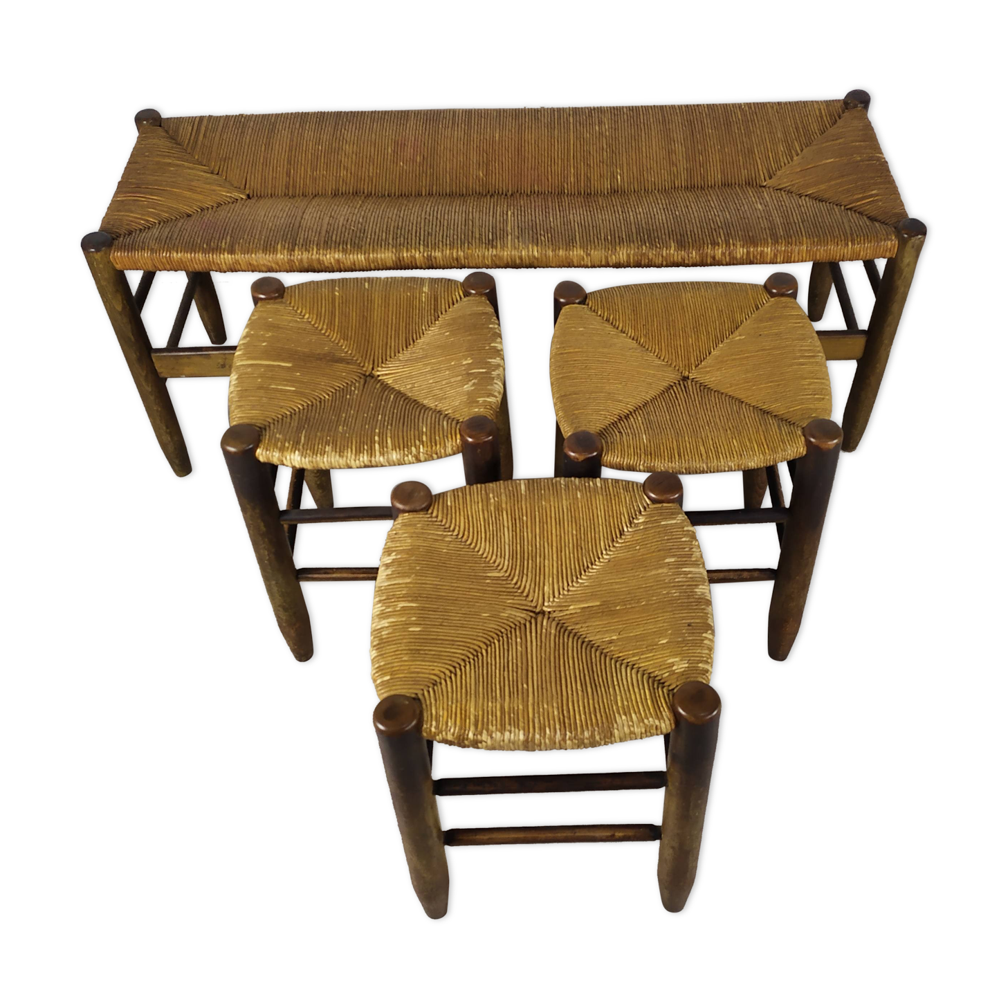 Tabourets et banquette paillé