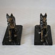 Serre livres chien en régule et marbre vintage