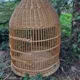 Cage à perroquet ancienne en rotin 85 cm de haut