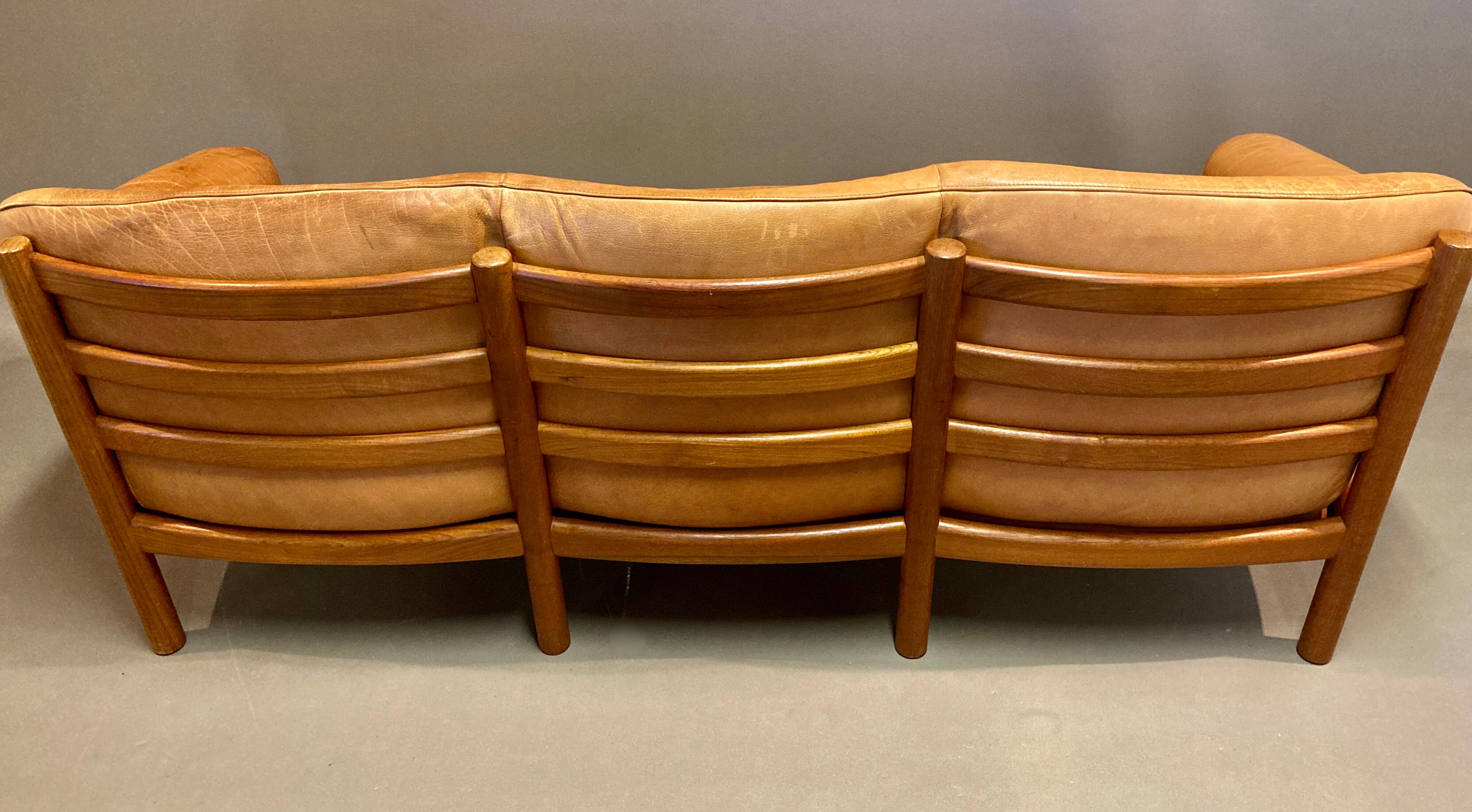 Teak and leather sofa scandinavian design 1960