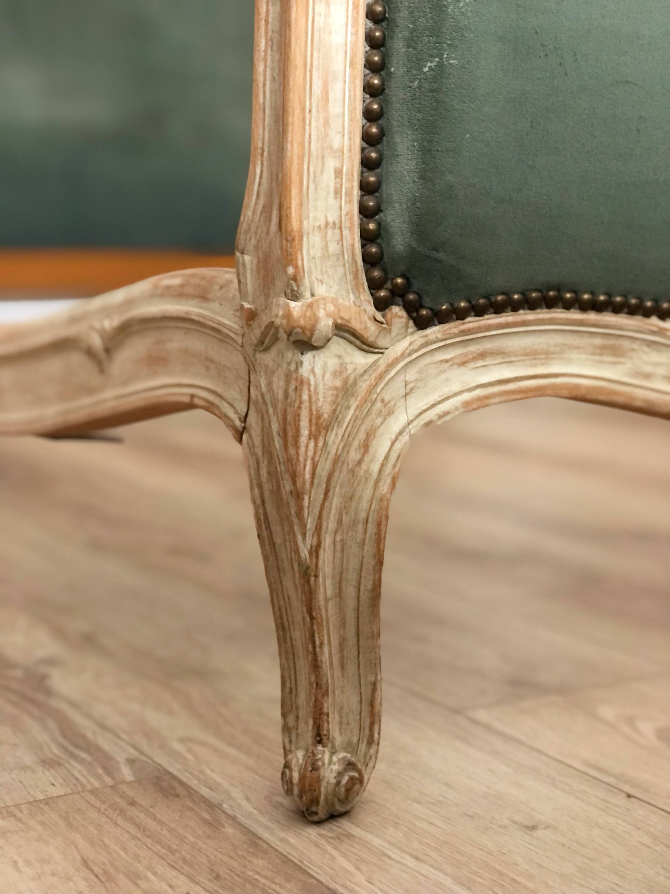 Large headboard, Louis XV style, clay green and wood