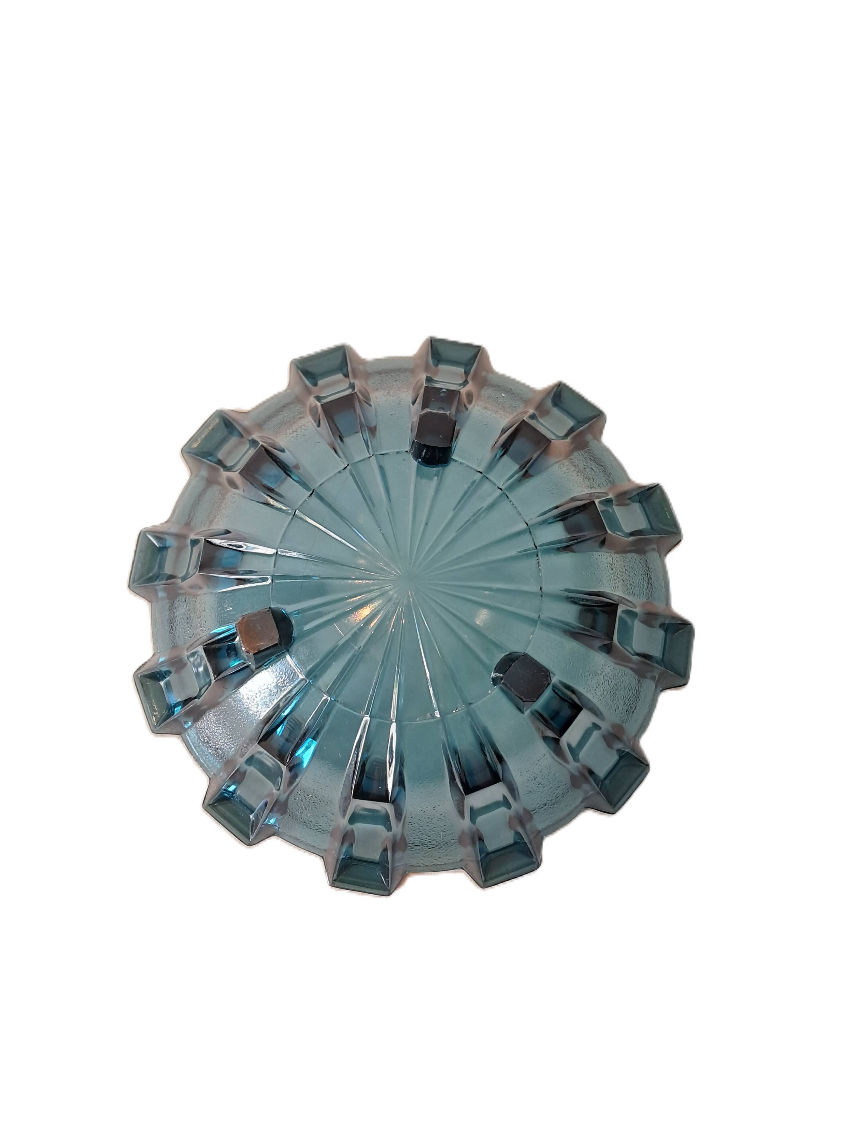 Art Deco Style Geometric Blue Glass Bowl (By Scailmont)