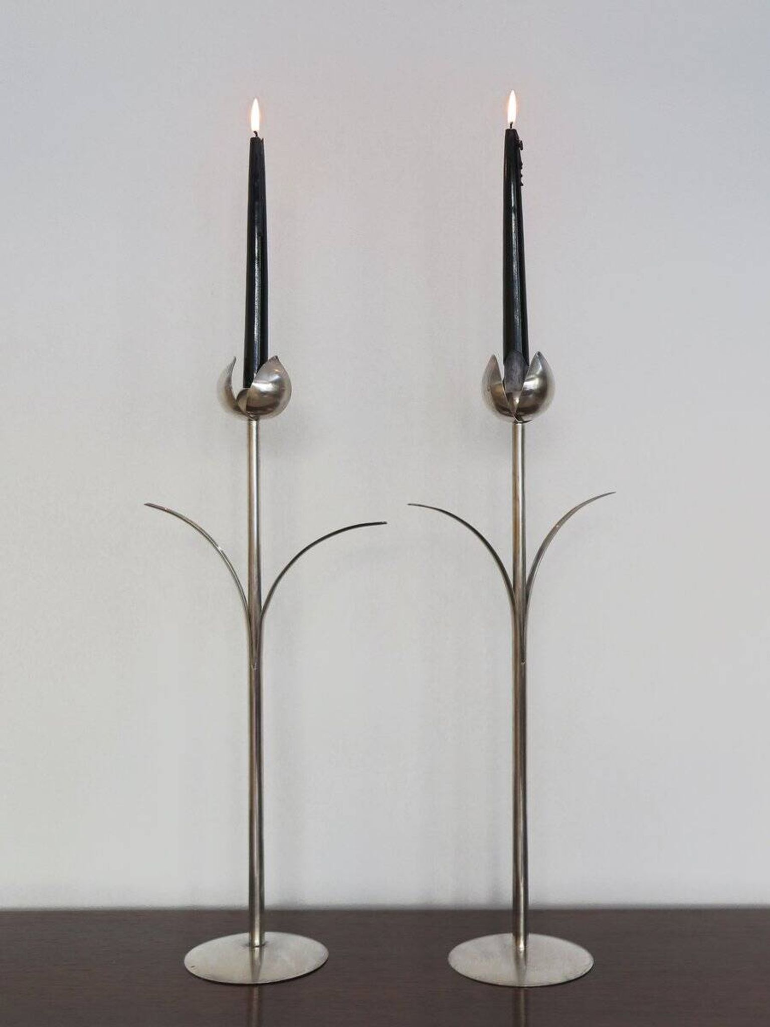 Italian Candleholders in Silver Metal from Mesa, 1970s, Set of 2