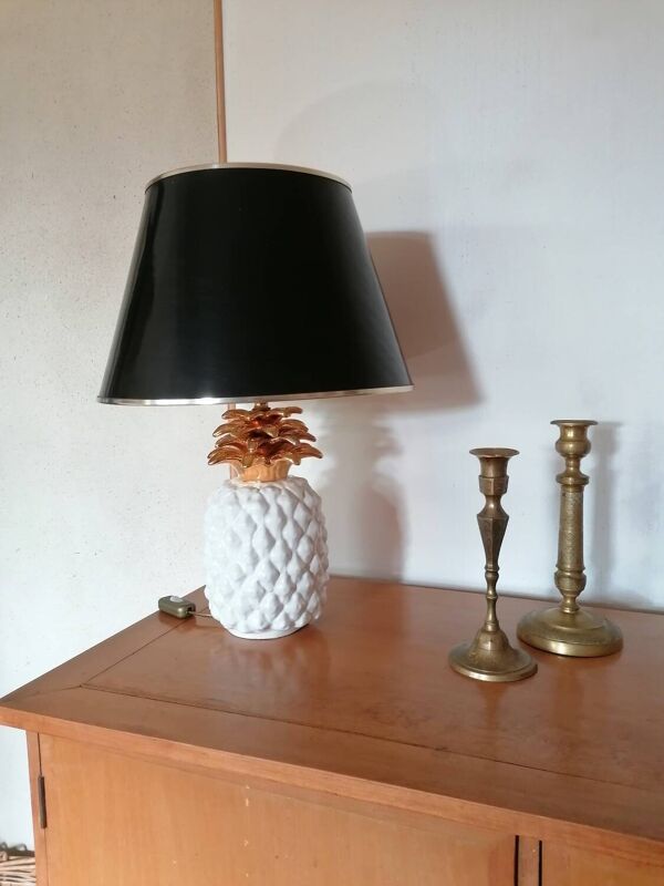 Lampe ananas vintage céramique blanche et doré